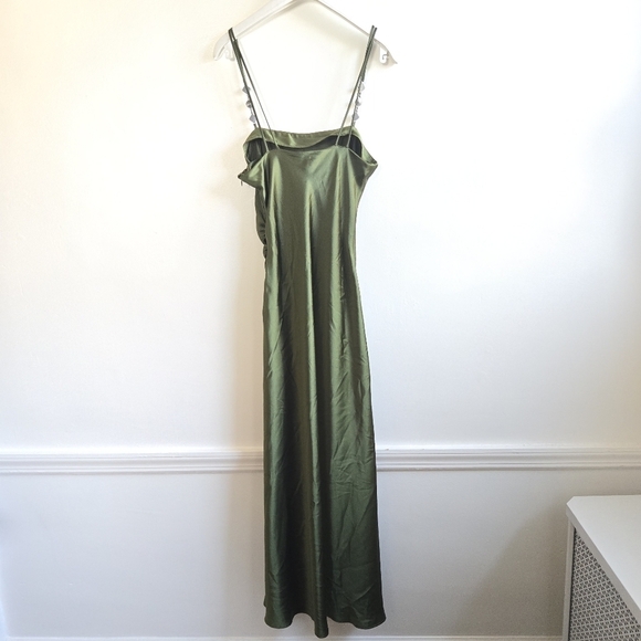 New Zara Satin Effect Jewel Straps Green Midi Dress NWT XS - Picture 15 of 17